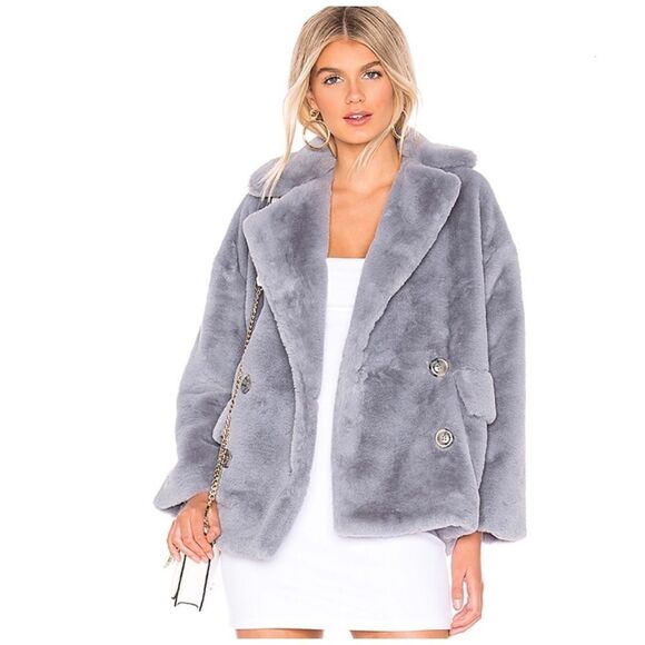 𝅺free People KateFaux Fur Coat In Cloudy Day - Picture 7 of 16